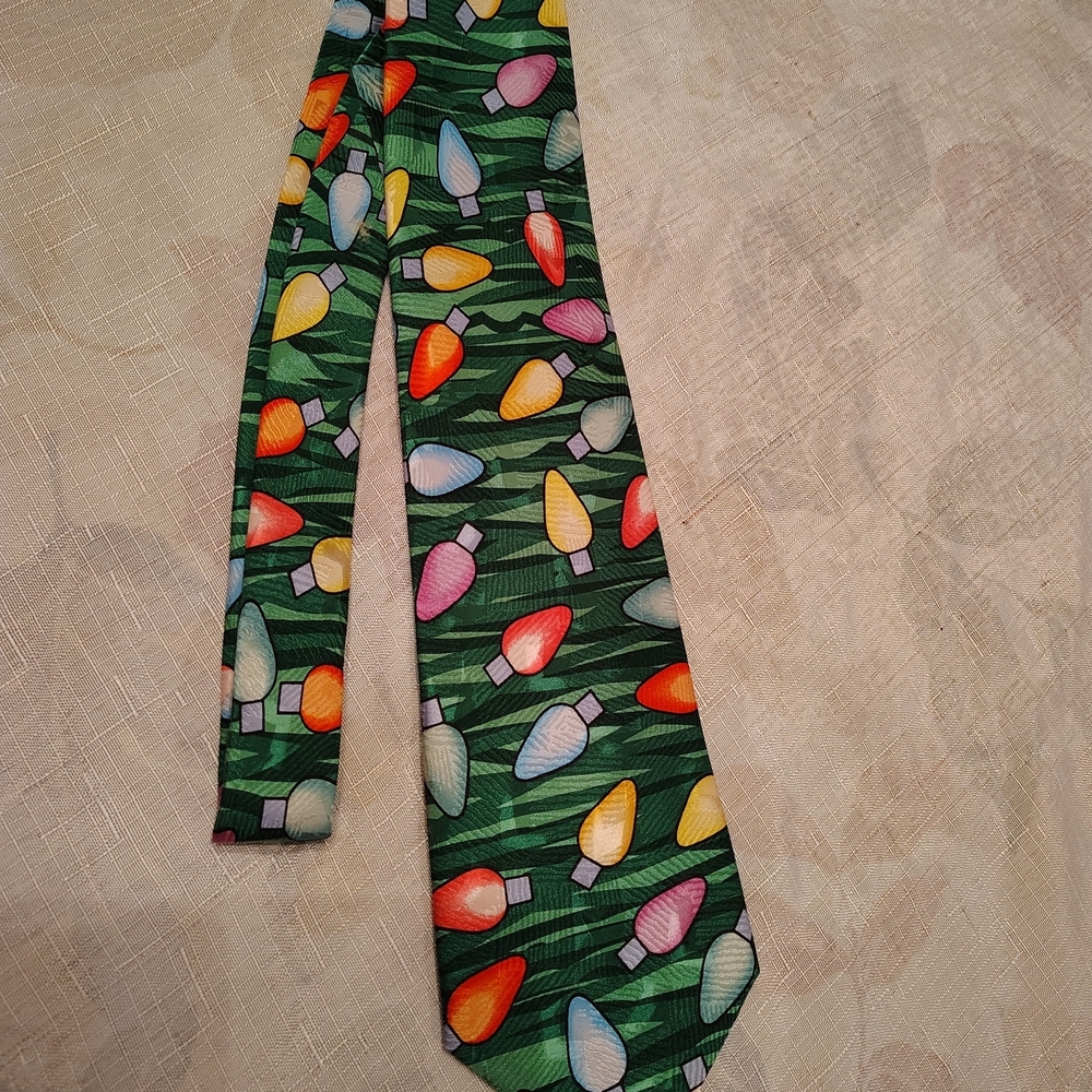 Festive Green Tie with Colorful Lights